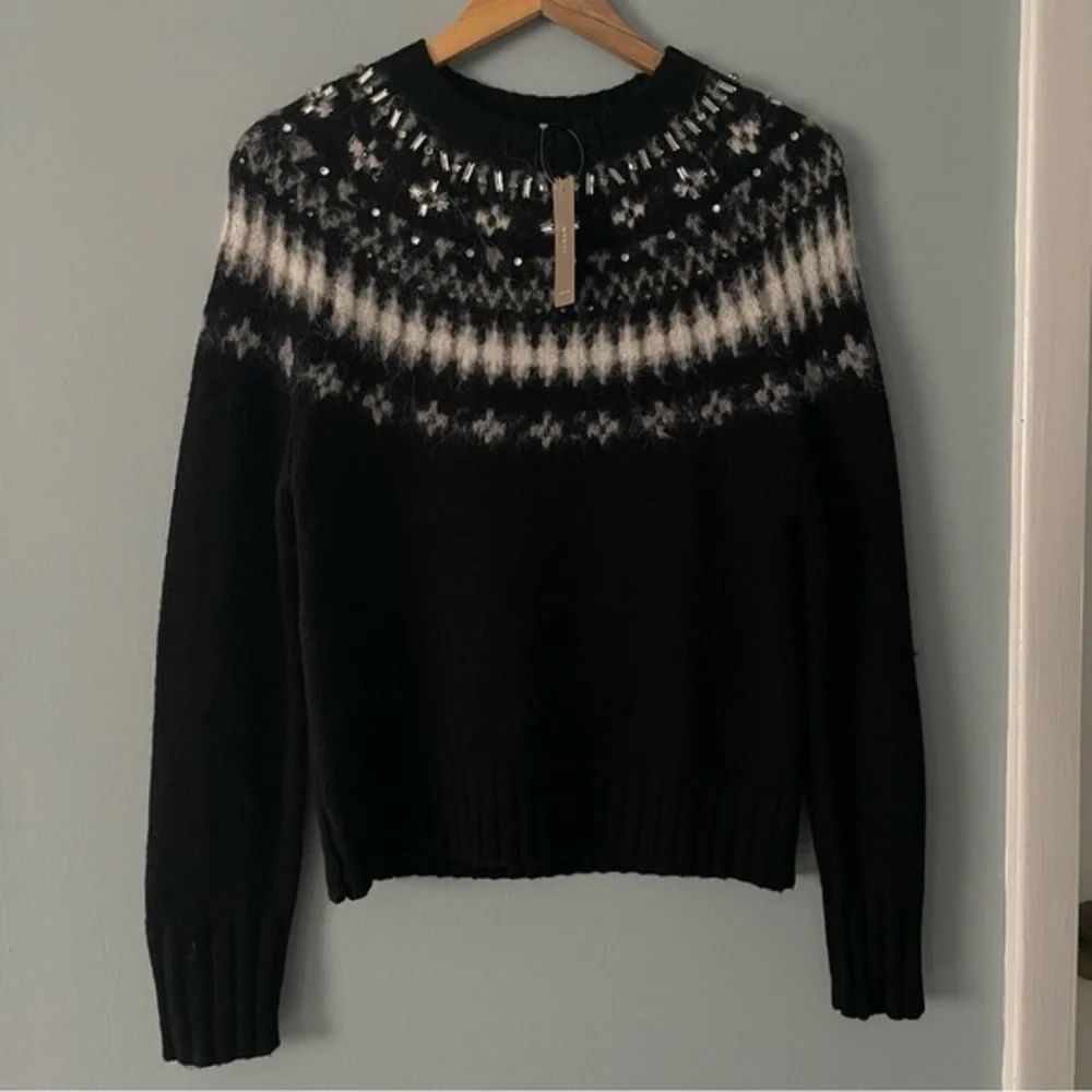 J. Crew Black and White Nordic Yoke Sweater